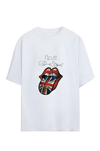 GraffTee تي شيرت قطني كبير الحجم للجنسين من رولينج ستونز