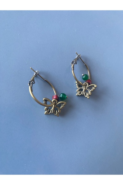 dela otantik Handmade Butterfly Patterned Hoop Earrings - Nature Themed Authentic Bohemian Bijoux Jewelry - Butterfly Earrings