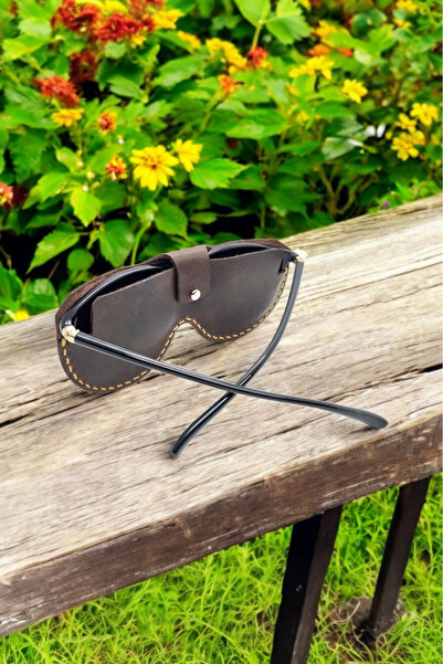Leather Solare Unisex Kahverengi Hakiki Deri El Yapımı Gözlük Kılıfı