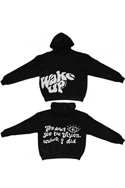 Touz Moda Streetwear Design Back Printed Oversize Unisex Black Hooded Hoodie Sweatshirt