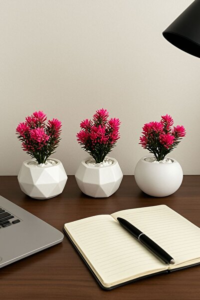 etxShop مجموعة من 3 أواني زهور صغيرة من الخرسانة، زهرة صناعية لتزيين الطاولة