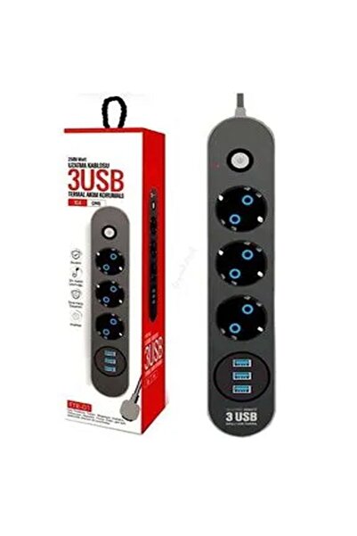 Aleeza Akım Korumalı 2 Metre Grup Priz 3 Lü Usb Şarj Aleti 2500 Watt 2 X Usb - 1 X Type-c Girişli
