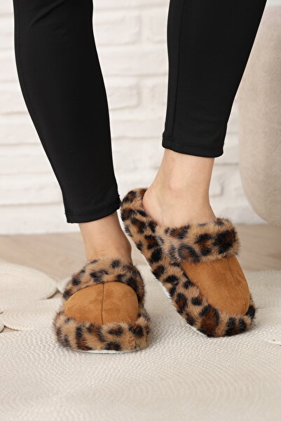 olgun slipper Leopard Patterned Winter Silent House Slippers