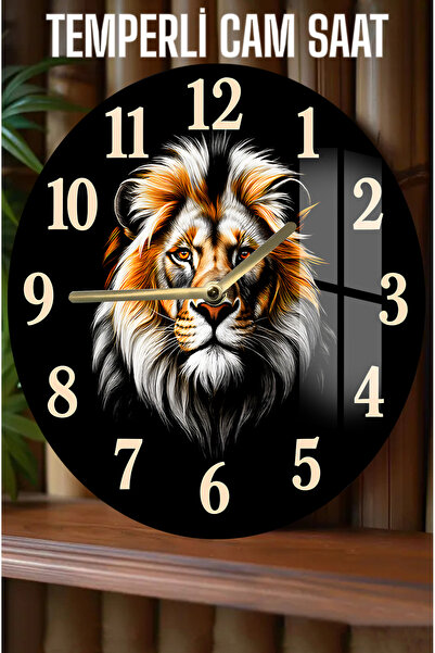 kutuTR 3D Look Tempered Glass Watch with Lion Pattern in Black Tones – 33 cm Csdw404