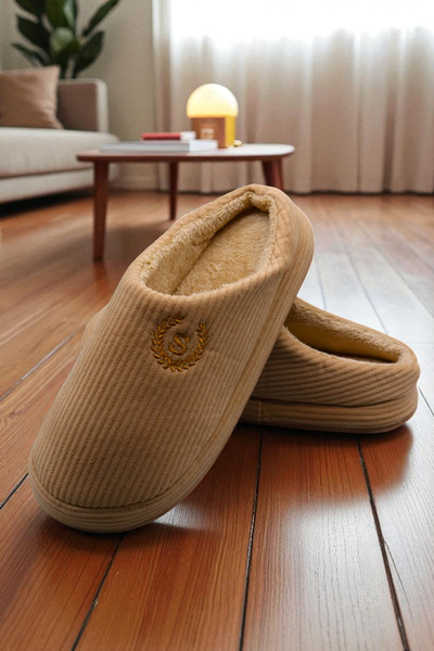 HFKY Unisex Embroidered Velvet Corded Pattern Comfortable Soft Soled Fur Inside House Slippers. Slippers