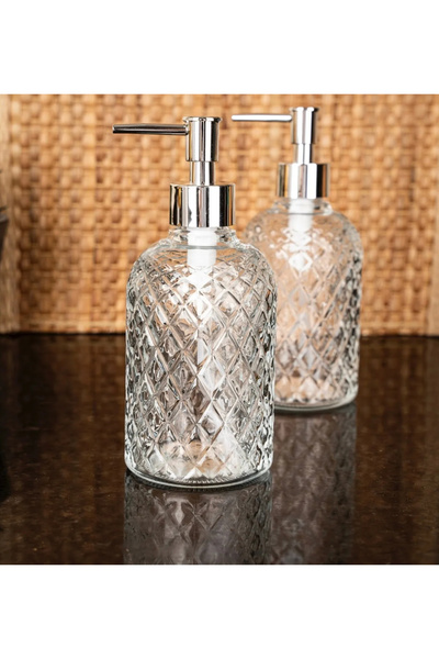 BALCI HEDİYELİK 2Pcs Luxury Glass Liquid Soap Dispenser Dishwashing Liquid Bottle Soap Dispenser Set