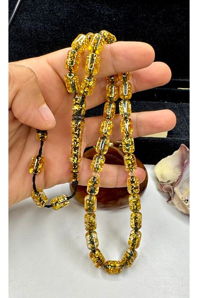 İskenderun Tesbihcilik Egyptian Craftsmanship Plexi Glass Gold Foil Airplane Glass Tasbih