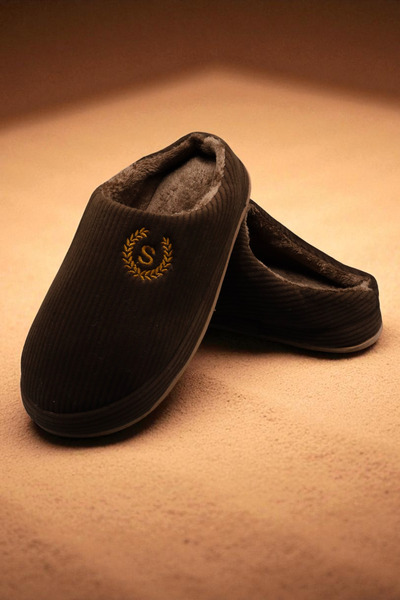 HFKY Unisex Embroidered Velvet Corded Pattern Comfortable Soft Soled Fur Inside House Slippers. Slippers