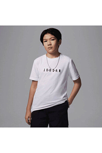 Nike JDB MJ WORDMARK EMB CREW Tricou alb pentru copii 95D634-001