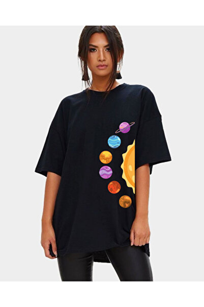 Tubinyoo تي شيرت كبير الحجم للجنسين بنمط الشمس والكواكب