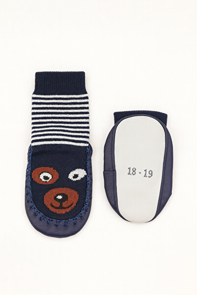 minissa baby kids Чорапи с подложка против приплъзване, естествена кожа, ръчно изработени, тъмносини