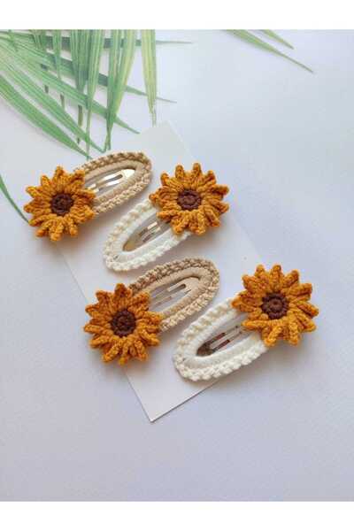 Hand Mother's Since 2024 Sunflower Buckle Handmade 4-Piece Snap Buckle Knitted Organic Hair Accessory