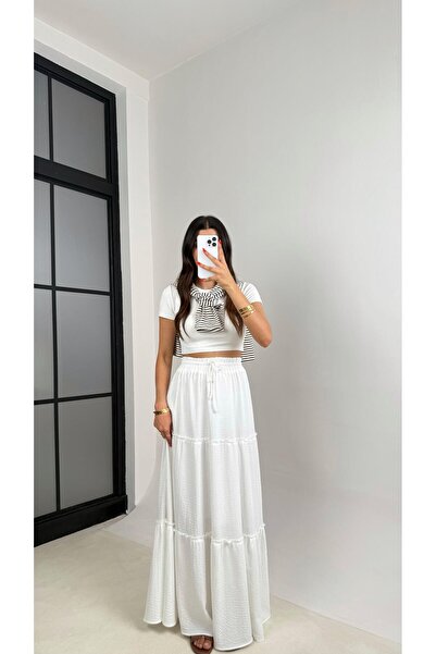 Gaus Beyaz Fırfır Katlı Etek GAUS-0034