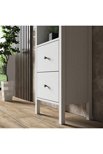 Sakura Ahşap Hunerika Navera 2 çekmeceli Kitaplık-Wood Beyaz-Minifiks Bağlantılı