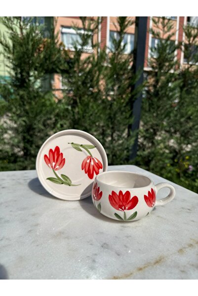 evlashop Red Flower Pattern Ceramic Plate Mug/Cup/Mug