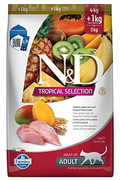 N&D ND Tropical Selection Tavuklu Yetişkin Kedi Maması 4kg + 1kg Hediyeli