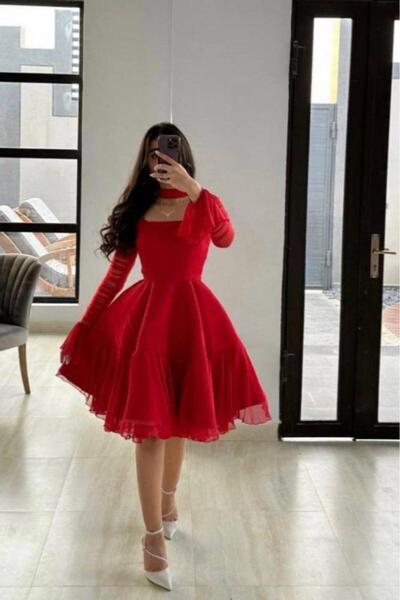 SHOK Soft red midi dress