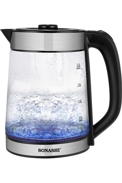 sonashi SKT-1809N 2.2 L Cordless Glass Kettle, w/Safety Lock Lid, 360-degree Swivel Base SKT-1809N