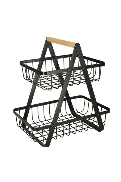 WTO Cos pentru fructe, Metal/Lemn, WTO®, supraetajat, ideal pentru fructe, legume, 27 x 17 x 29.5 cm