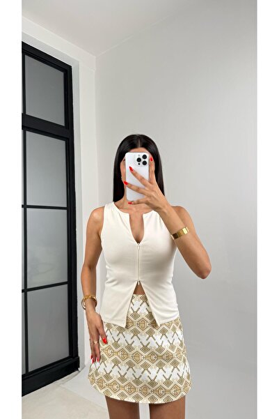 Gaus Stone Zero Sleeve Double Zipper Basic Blouse Gaus-0059