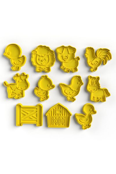 Mizaku Farm Animals and Objects Themed Cookie Mold and Cutters Set of 11 Pieces
