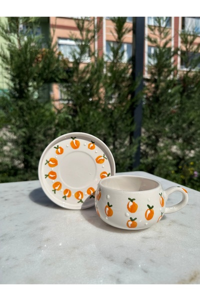 evlashop Orange Patterned Ceramic Plate Mug/Cup/Mug