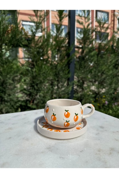evlashop Orange Patterned Ceramic Plate Mug/Cup/Mug