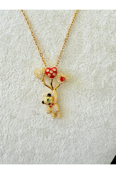 ATLASAKSESUARR Stoned Teddy Bear Gold Steel Necklace