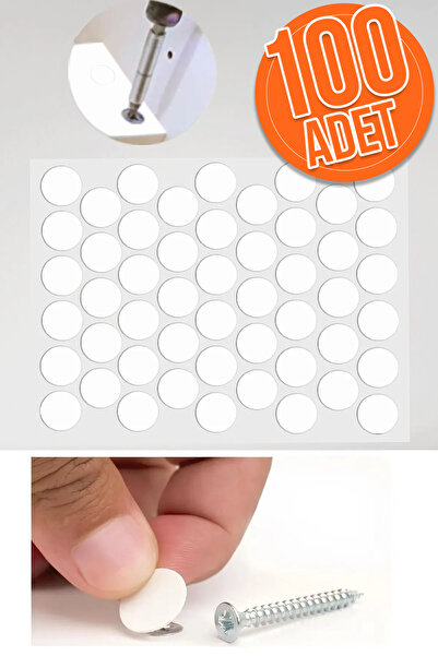 Yc Dekor Yapışkanlı Yapıştırma Vida Tapası Tıpası Beyaz Vida Kapatıcı Kapağı (100 Adet)