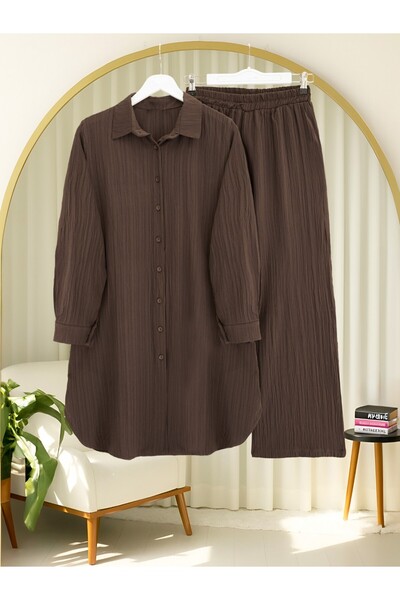 Modamorfo Buttoned Long Pants Crinkle Suit -K. Coffee