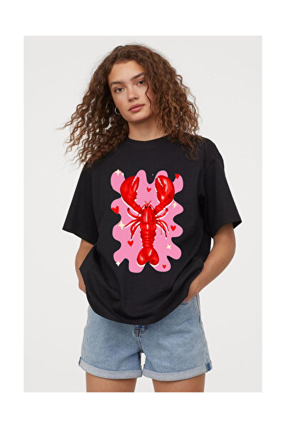 Tubinyoo تي شيرت كبير الحجم للجنسين بنمط قلب وسرطان البحر