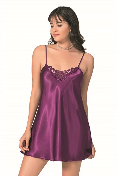 Aria's Closet Cămașă de noapte scurtă din satin mov Secretsita