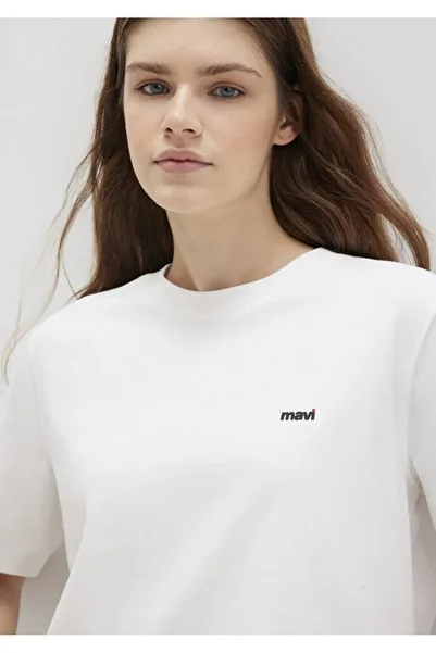 Mavi 1612122-70057 Mini Logo Printed White Basic T-Shirt