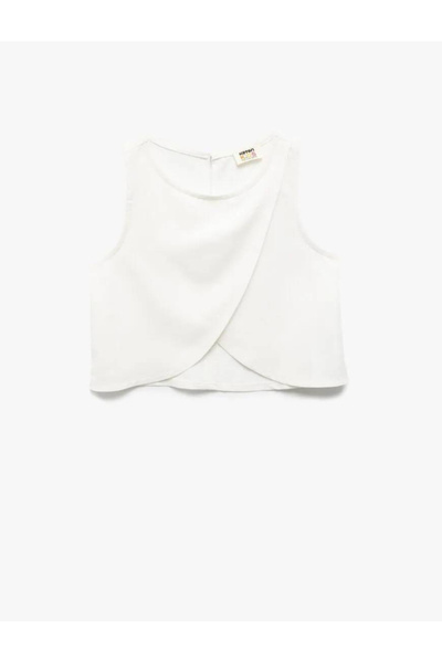 Koton Crew Neck Sleeveless Asymmetrical Cut Viscose Crop Blouse