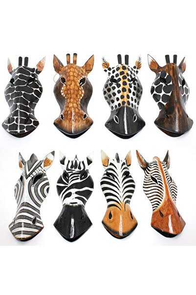 Wolawood Afrika Tarzı Zebra Mask Doğal Ahşap El Yapımı Otantik Hediyelik Deko...