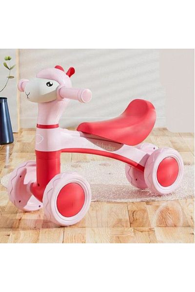 Kardett Children's bicycle without pedals Pink Sheep, with lights, music, safe 4-wheel toy, 1-3 years, ca