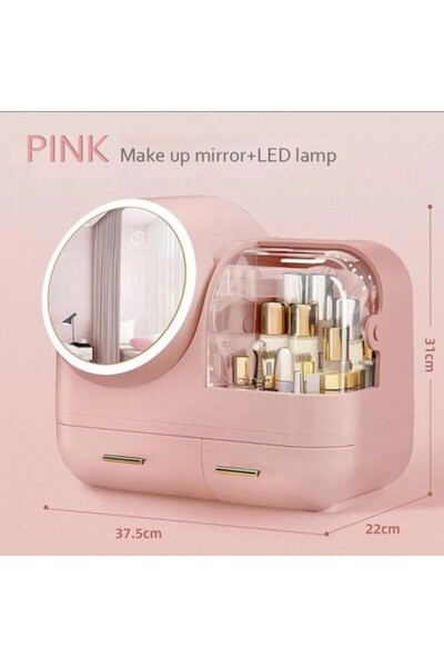Kardett Pink makeup organizer with LED mirror and fan, cosmetic box with drawers, lighting, etc.