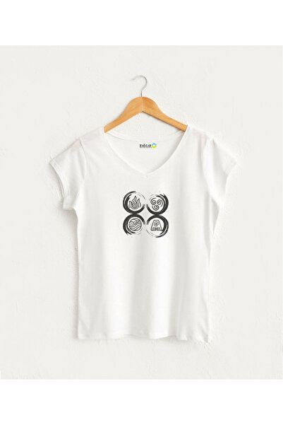 Kidilia تي شيرت نسائي بتصميم رباعي العناصر برقبة على شكل حرف V مصنوع من القطن...