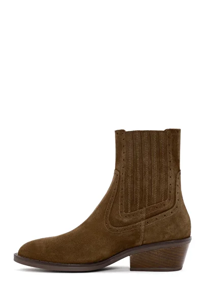Derimod Women's Tan Suede Leather Cowboy Boots 25Wfd200510
