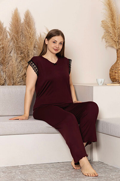 BAMBUTKİDS “Bamboo Fabric Plus Size Women's Lace Short Sleeve Pajama Set – Soft, Breathable, Stylish and