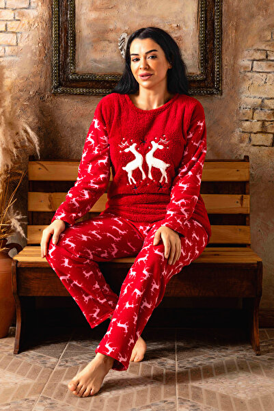BAMBUTKİDS Plus Size Women's Fleece Plush Pajama Set