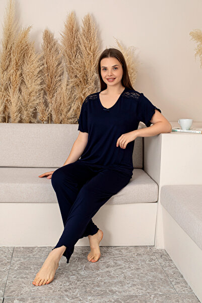 BAMBUTKİDS “Bamboo Fabric Plus Size Women's Lace Short Sleeve Pajama Set – Soft, Breathable, Stylish and
