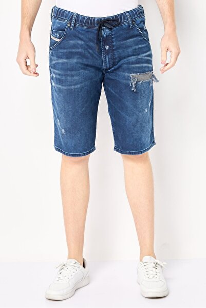 Diesel Men Drawstring Ripped Denim Shorts, Blue