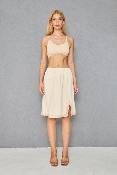 Lantliv 100% Cotton Combed Midi Length Slit Skirt Lining, Plus Size Lining, Cotton Lining, Underskirt, Skirt Lining