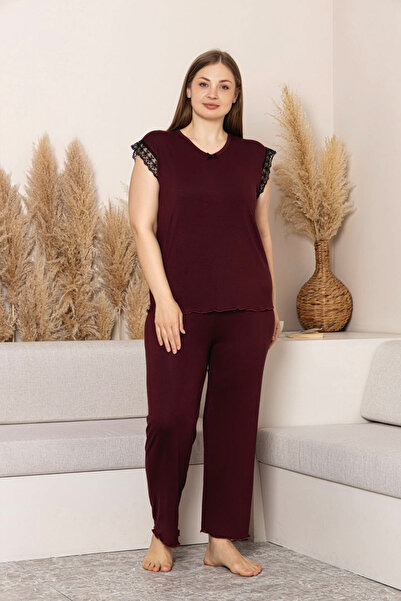 BAMBUTKİDS “Bamboo Fabric Plus Size Women's Lace Short Sleeve Pajama Set – Soft, Breathable, Stylish and