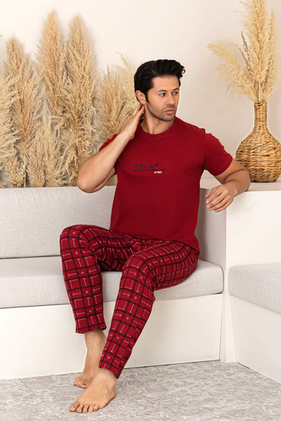 lacelove Nisanca Summer Short Sleeve 100% Cotton Men's Pajama Set - Father's Day Special Series