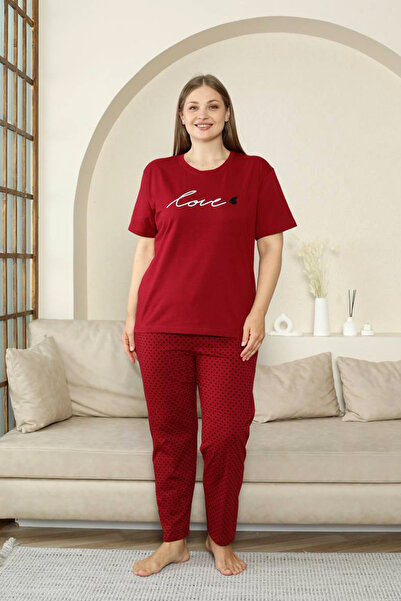 lacelove طقم بيجامة نسائي قطن 100% مقاس كبير وأكمام قصيرة