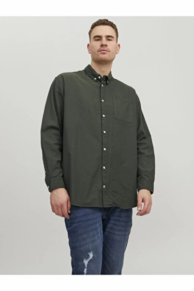 Jack & Jones Plus Чоловіча зелена сорочка Jjeoxford Shirt L/s S21 Noos Pls Великий розмір сорочки 12190444-Forestnig