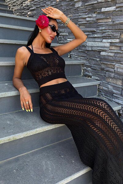 THE VOLER Kayla Dantel Desenli Crop Takım