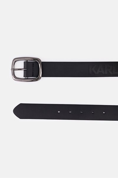 Karl Lagerfeld Men Brand Logo Leather Adjustable Buckle Belt, Black